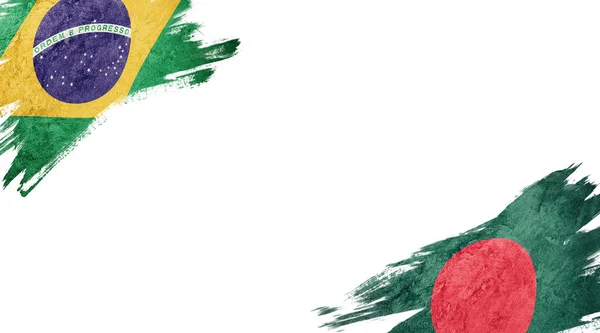 Beyaz Arkaplanda Brezilya ve Bangladeş Bayrakları — Stok fotoğraf